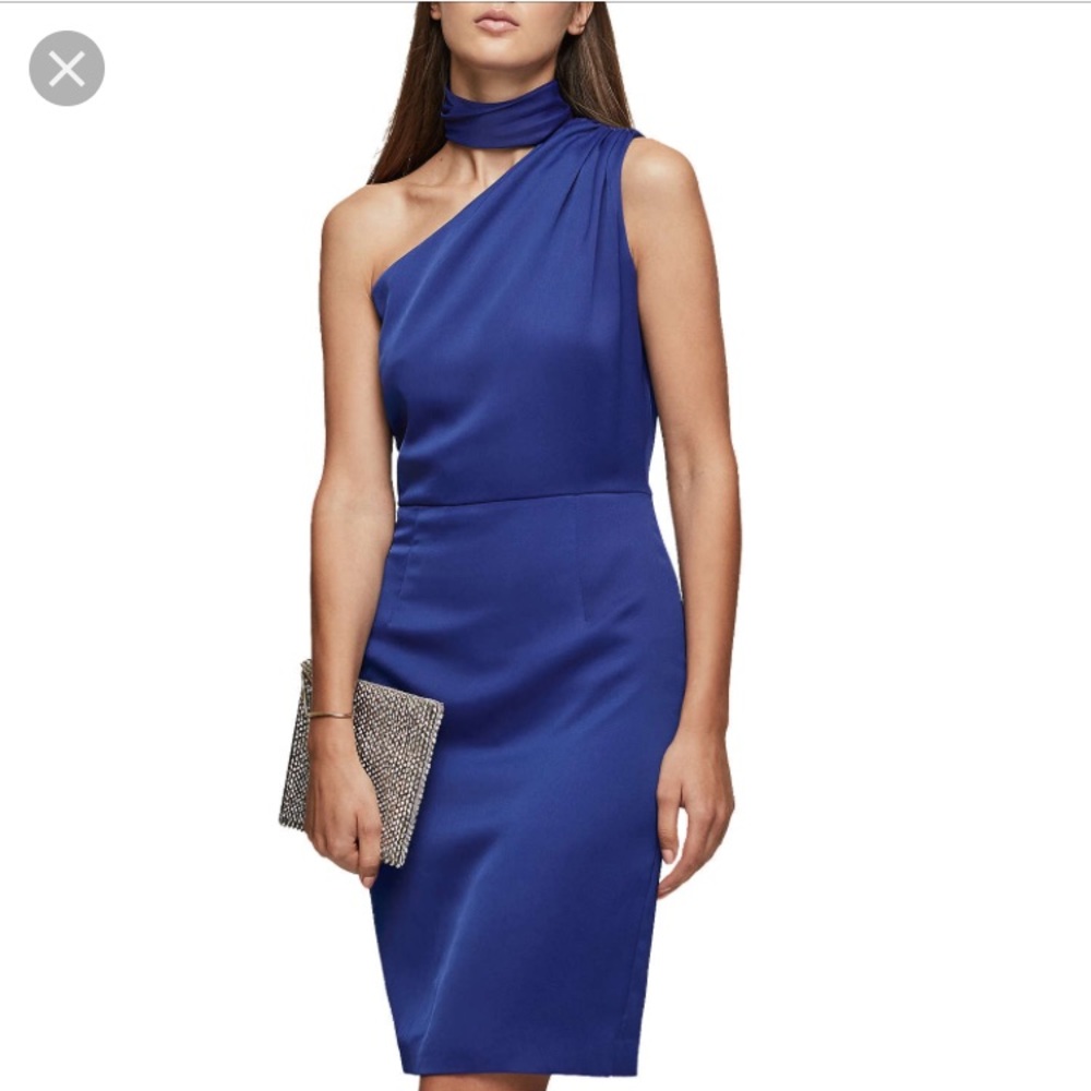 Reiss Ennie One Shoulder Fitted Choker Dress